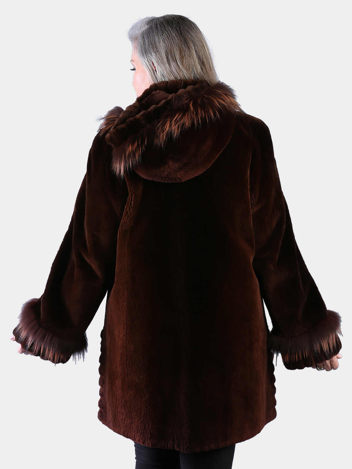 Woman's Jean Crissa Dyed Ombre Copper Sheared Beaver Fur Stroller with Detachable Hood