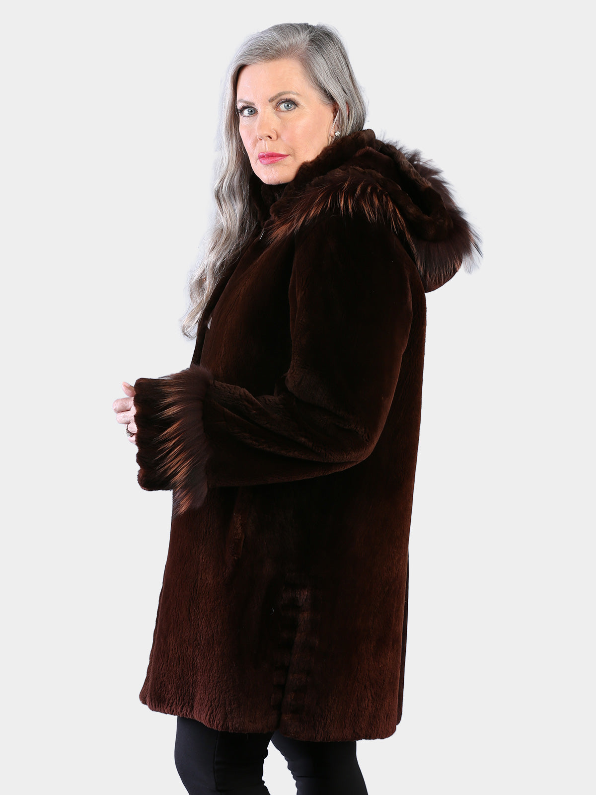 Woman's Jean Crissa Dyed Ombre Copper Sheared Beaver Fur Stroller with Detachable Hood
