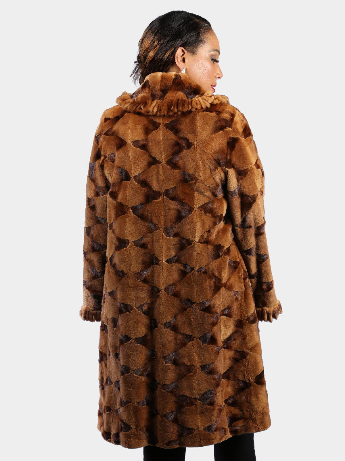 Woman's Whiskey Sheared and Sculptured Two Tone Mink Fur 7/8 Coat