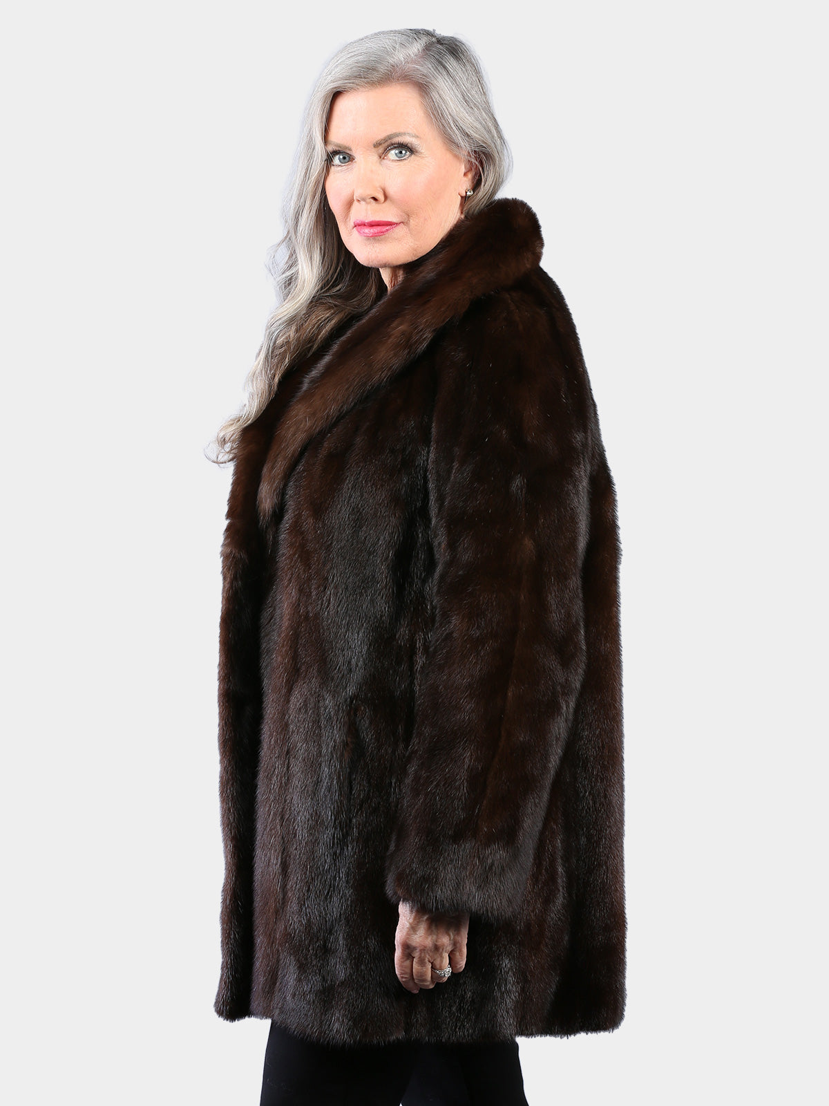 Woman's Natural Mahogany Mink Fur Stroller with Sable Collar
