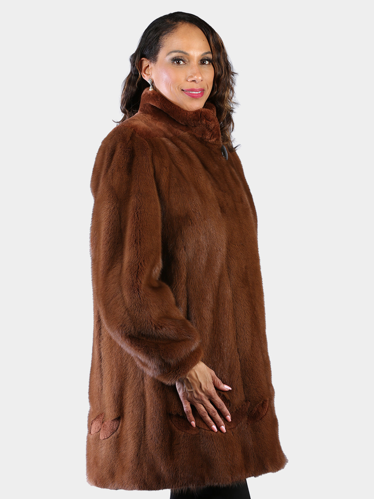 Woman's Dyed Whiskey Mink Fur Stroller with Sheared Beaver Trim