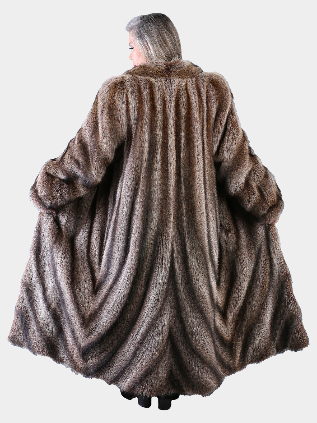 Woman's Natural Raccoon Fur Coat with Directional Design