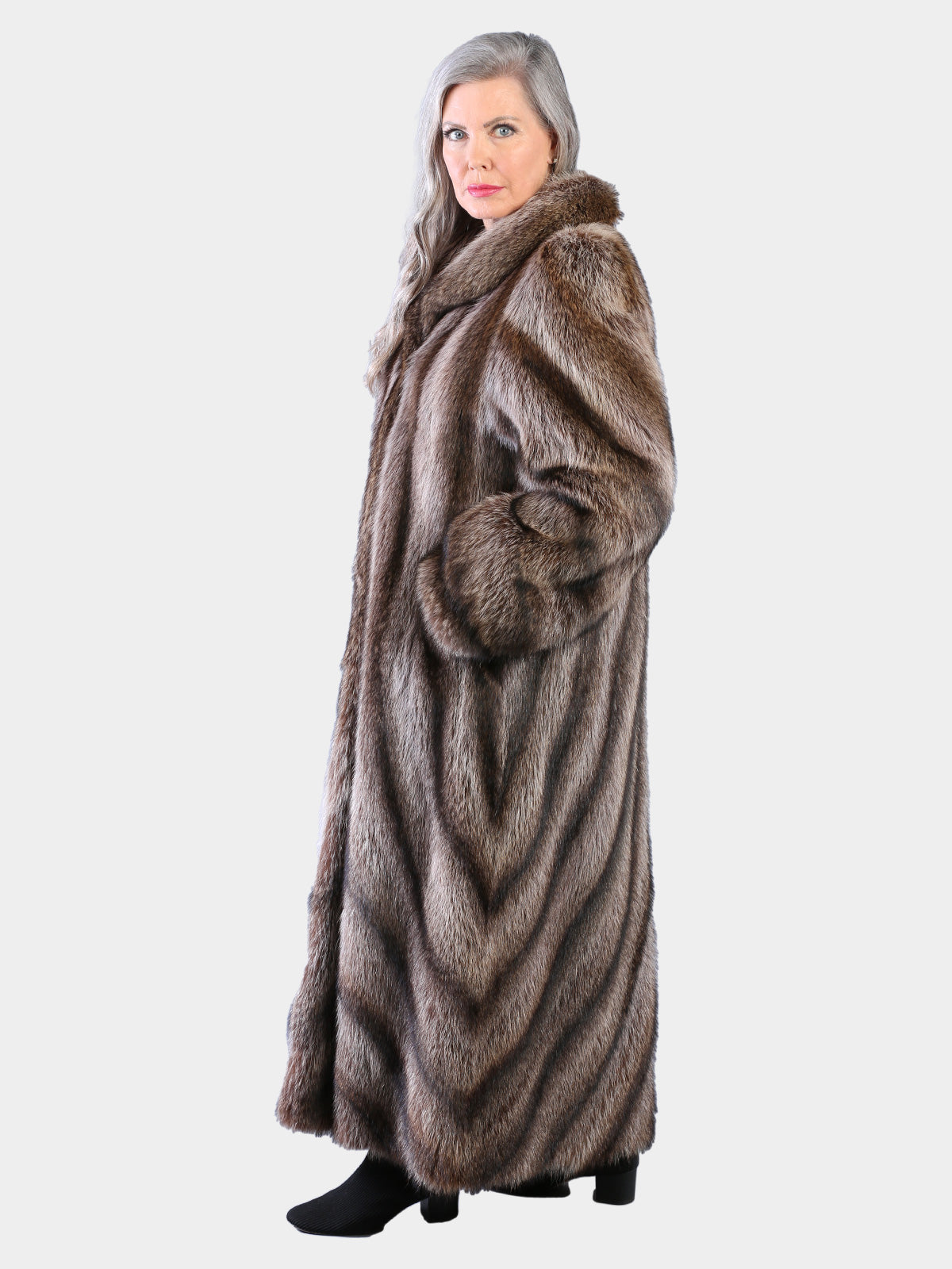 Woman's Natural Raccoon Fur Coat with Directional Design