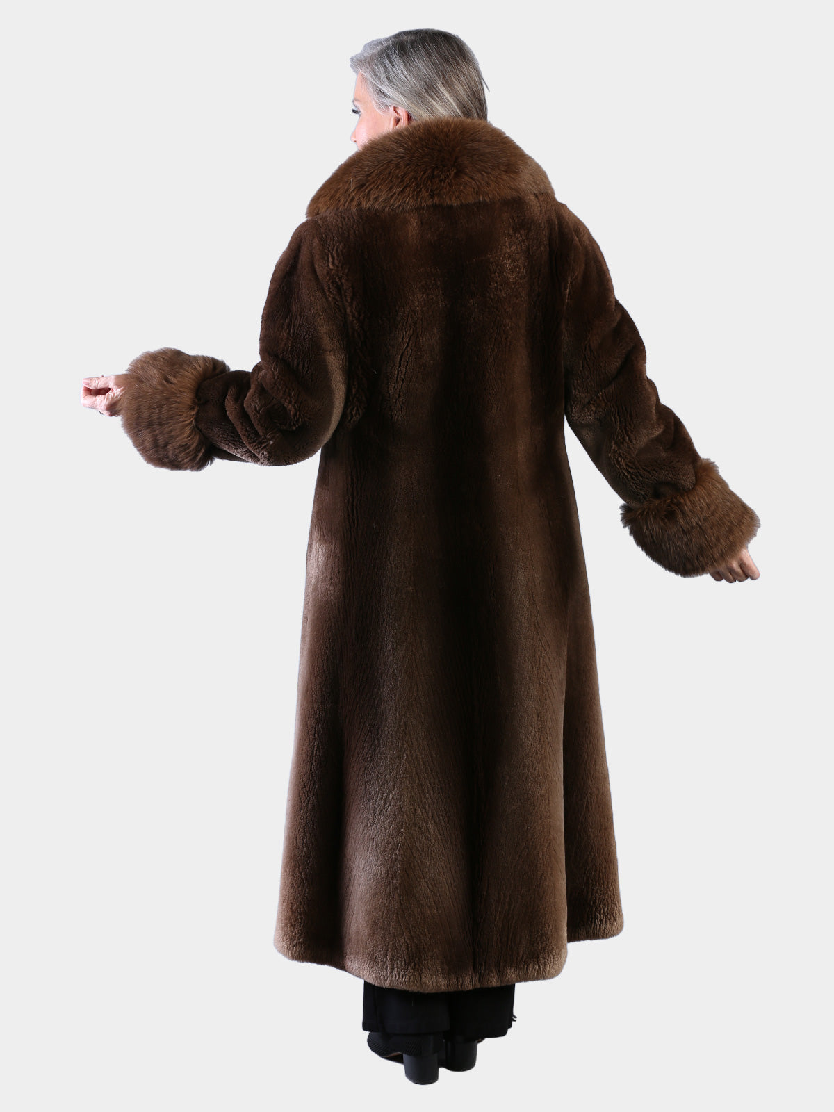 Woman's Natural Phantom Sheared Beaver Fur Coat with Fox Trim by Oscar de la Renta