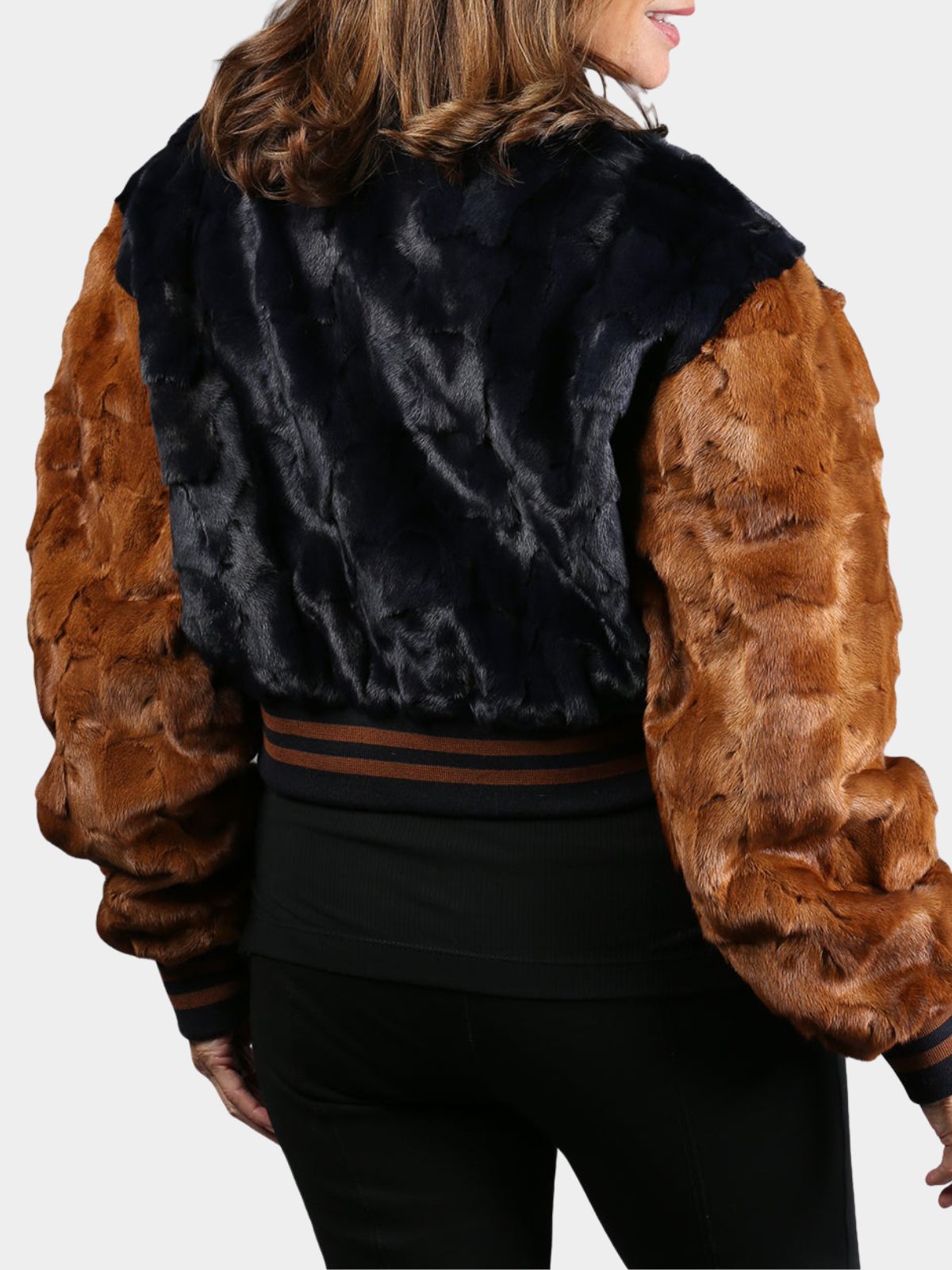 Women's Navy & Whiskey Mink Section Fur Jacket