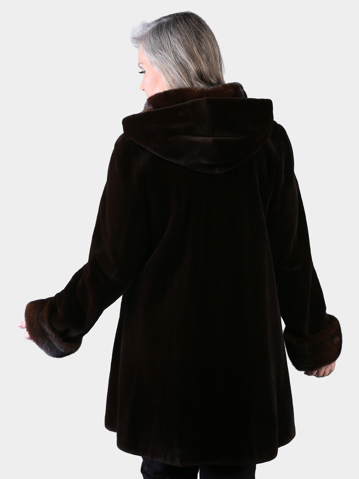 Woman's Dyed Brown Sheared Mink Fur Stroller with Hood