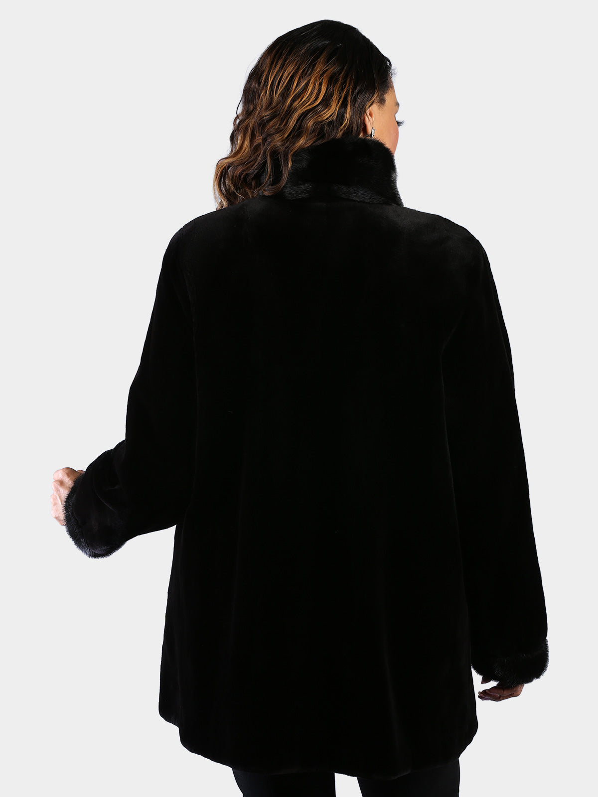 Woman's Dyed Black Sheared Mink Stroller Reversing to Rain Taffeta