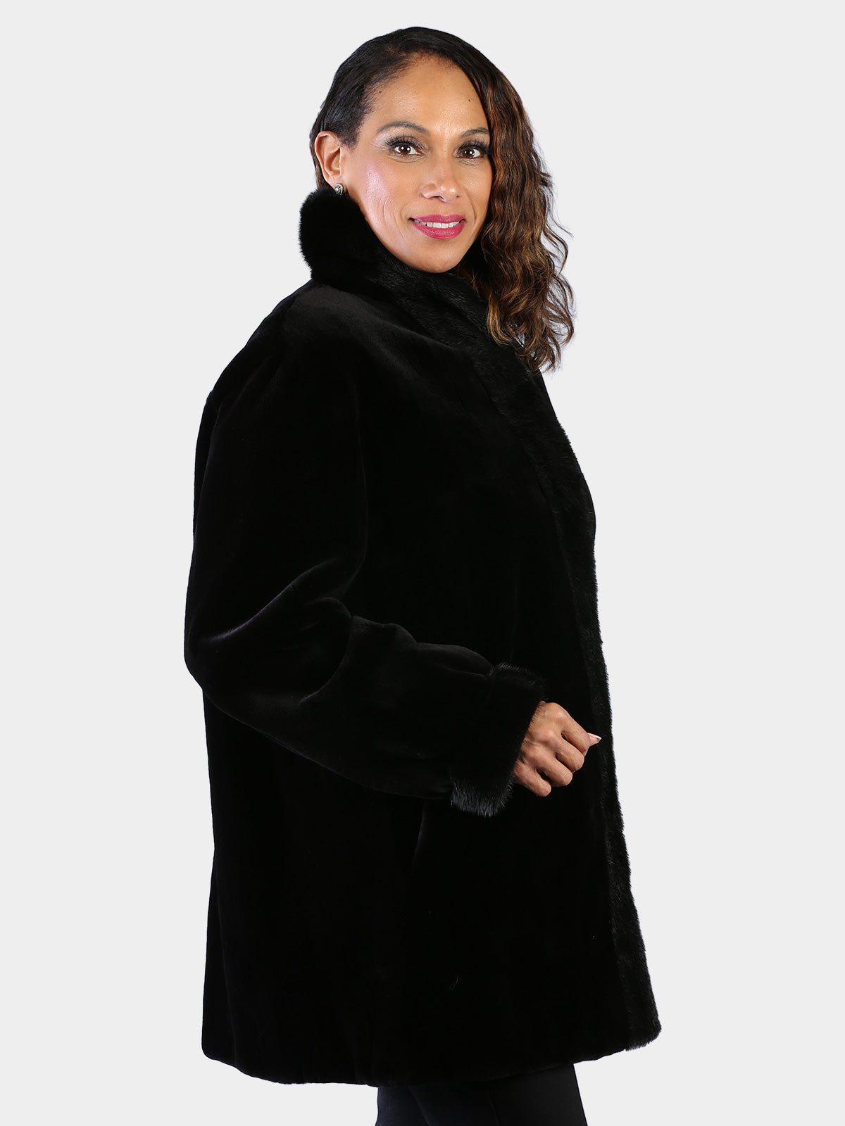 Woman's Dyed Black Sheared Mink Stroller Reversing to Rain Taffeta