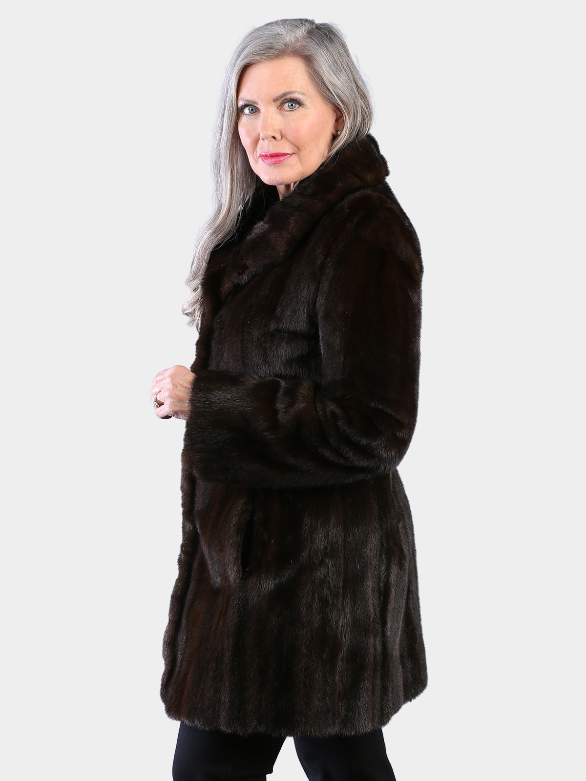 Woman's Natural Mahogany Female Mink Fur Stroller Reversing to Bronze Rain Taffeta