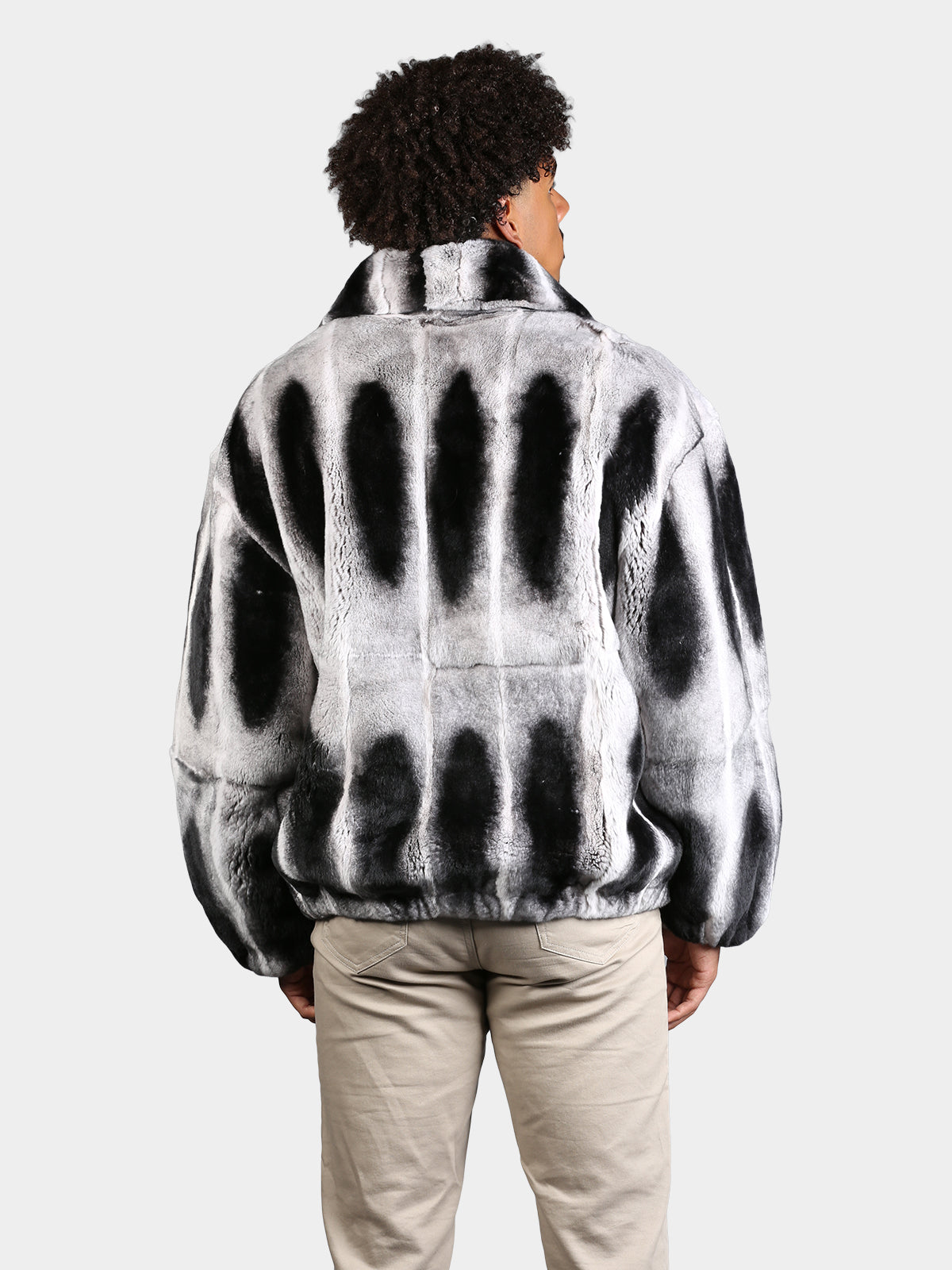 Man's Dyed Rex Rabbit Fur Jacket Dyed Like Chinchilla