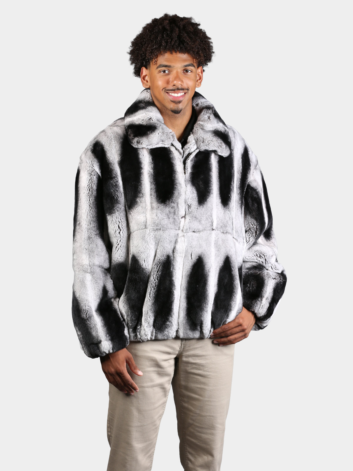 Man's Dyed Rex Rabbit Fur Jacket Dyed Like Chinchilla