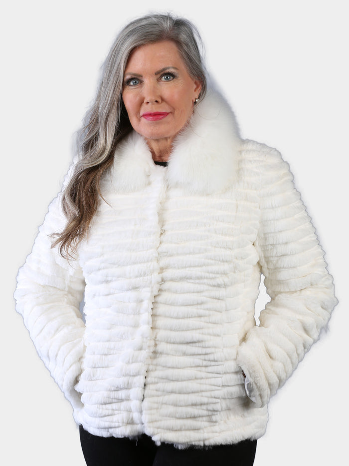 Woman's Natural White Rex Rabbit Fur Jacket