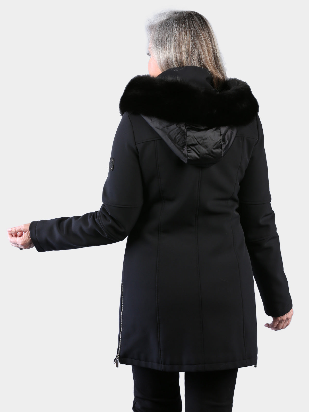Woman's Black Techno Fabric Stroller with Detachable Hood