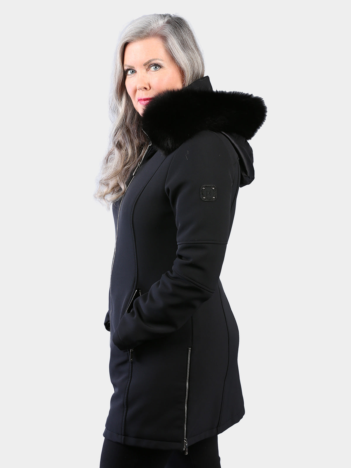 Woman's Black Techno Fabric Stroller with Detachable Hood