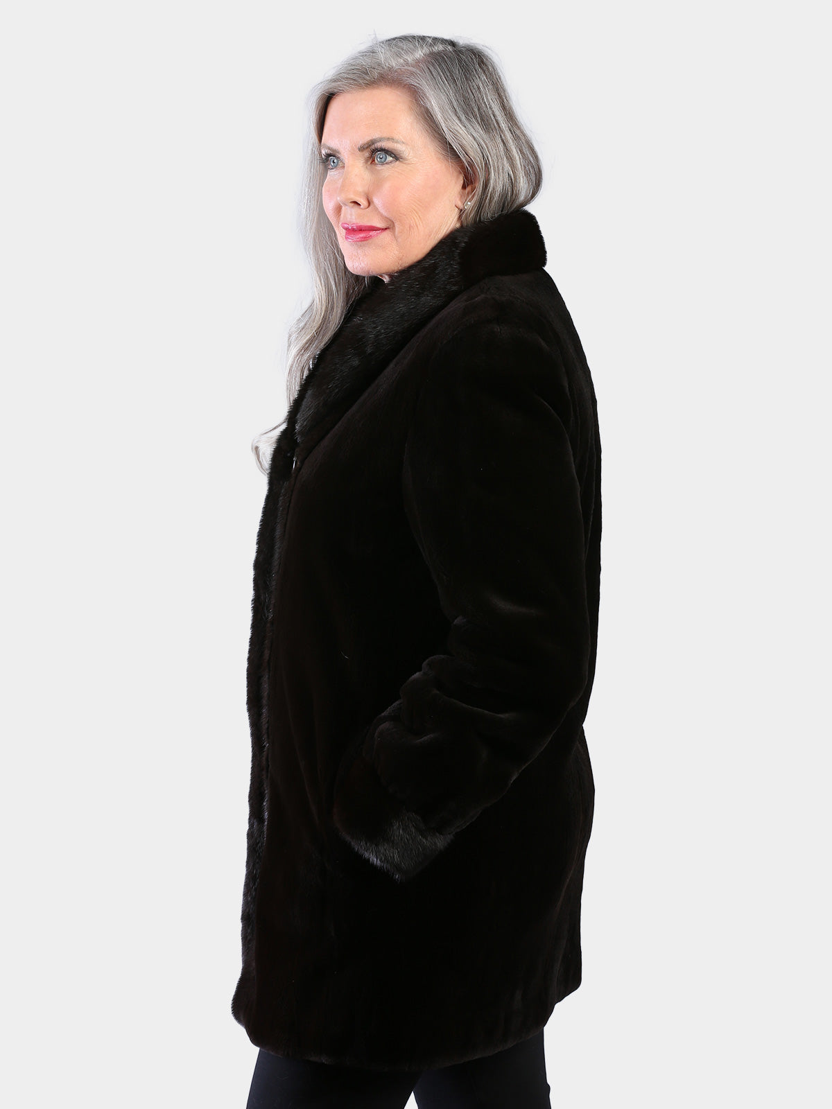 Woman's Dyed Dark Brown Sheared Mink Fur Stroller (Reversible)