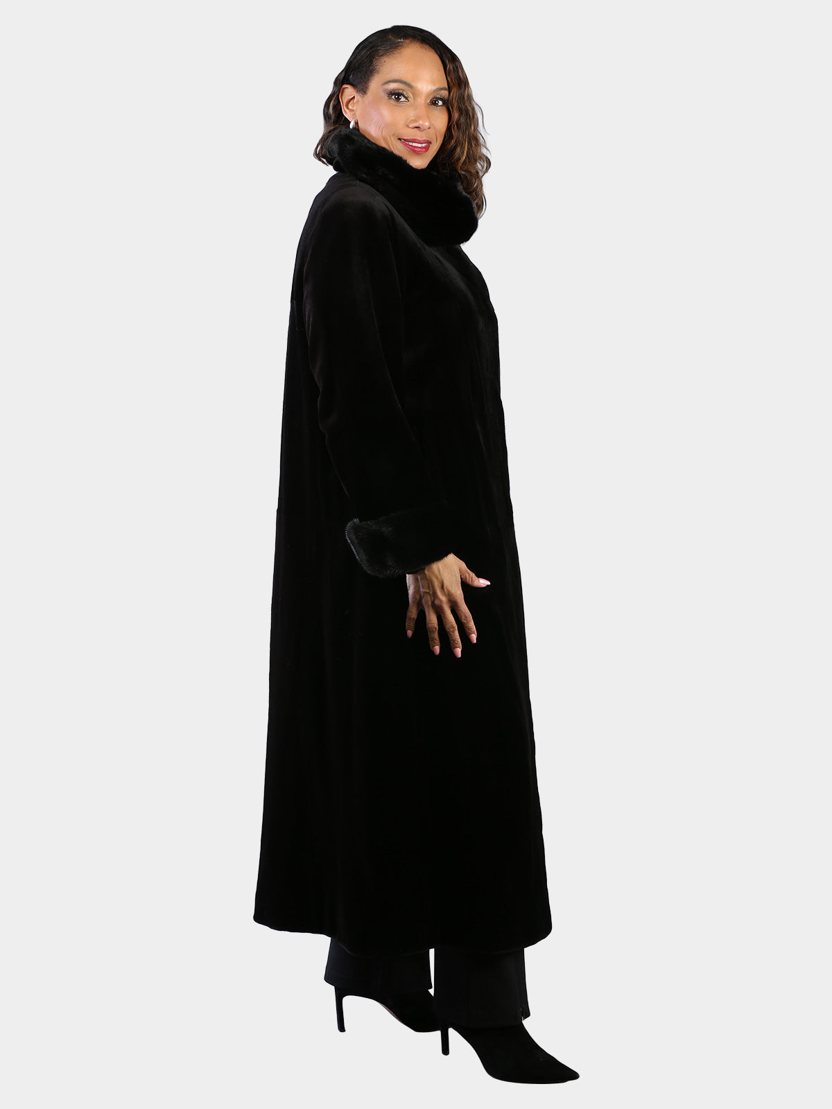 Woman's Dyed Black Sheared Mink Fur Coat