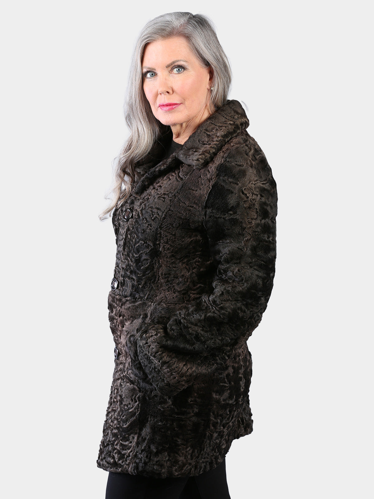 Woman's Dyed Brown Swakara Lamb Fur Jacket (Reversible)
