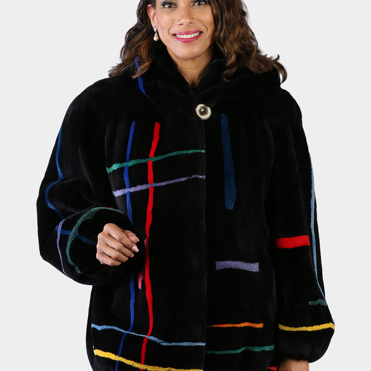 Woman's Plus Size Dyed Zuki Sheared Beaver Fur Parka Black with Colorf
