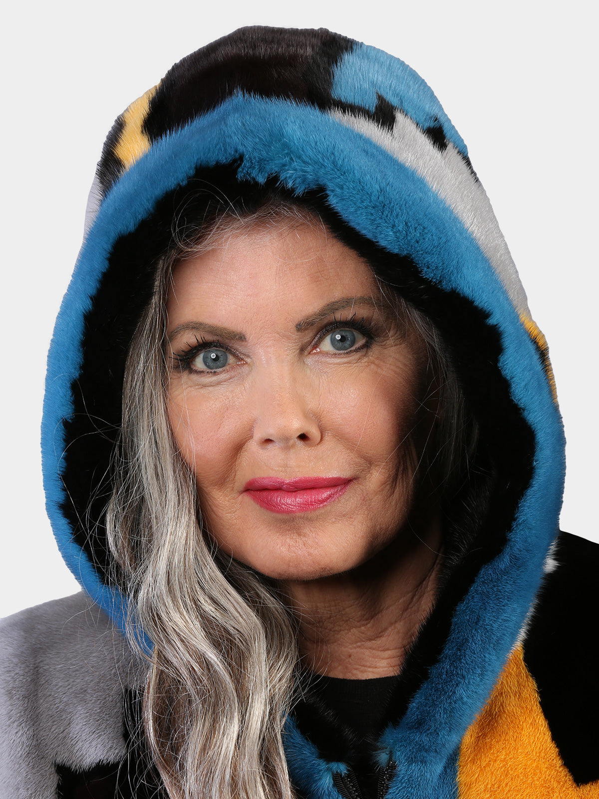 Woman's Dyed Female Mink Fur Parka with Multi Colored Abstract Design