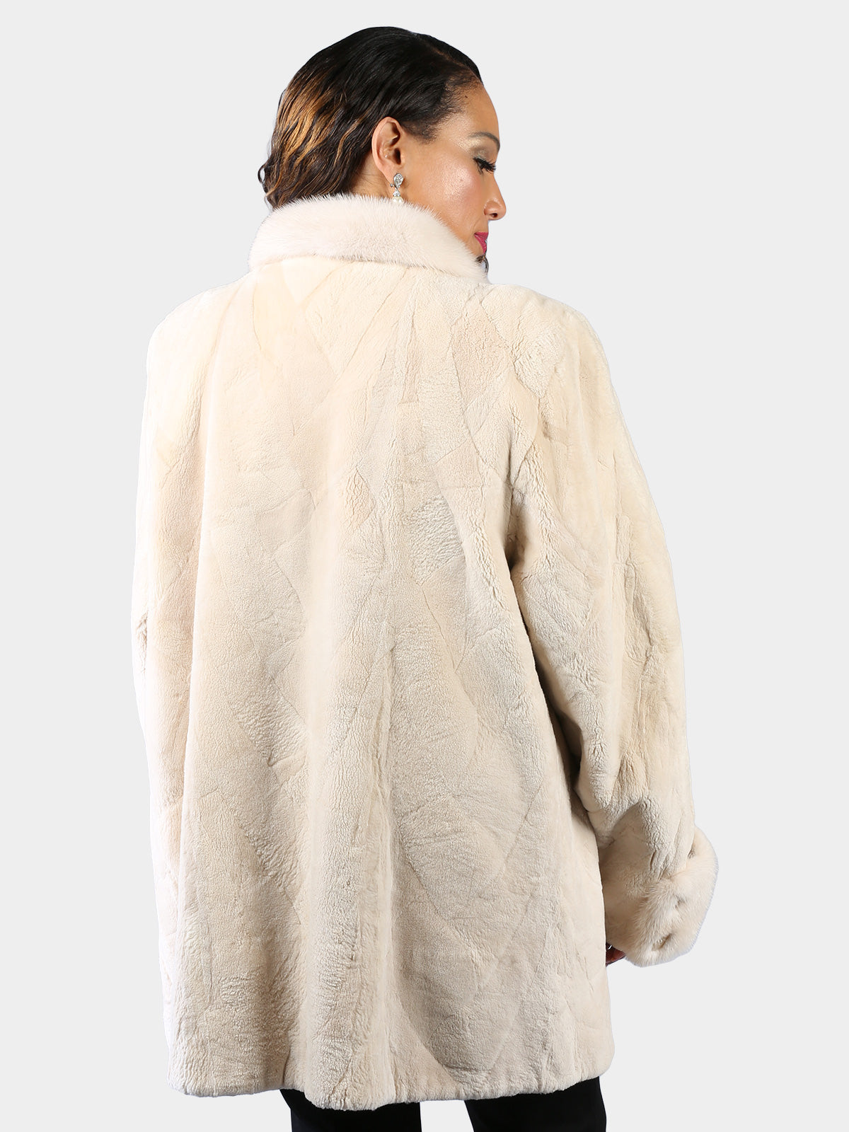 Woman's Plus Size Dyed Cream Sheared Beaver Fur Stroller with Mink Trim