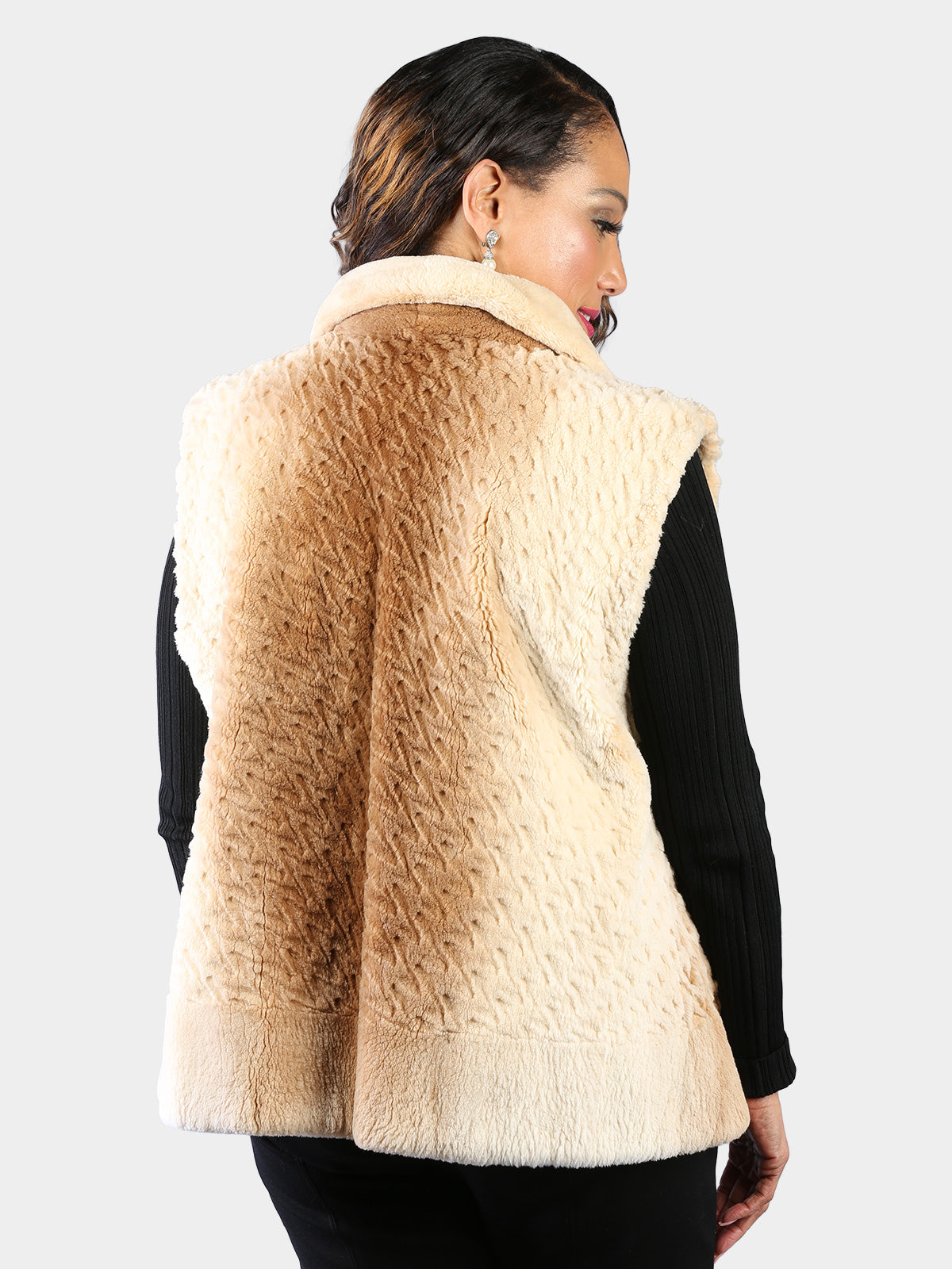 Woman's Plus Size Dyed Beige Sheared Beaver Fur Vest