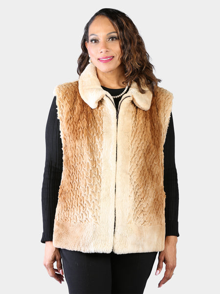 Woman's Plus Size Dyed Beige Sheared Beaver Fur Vest