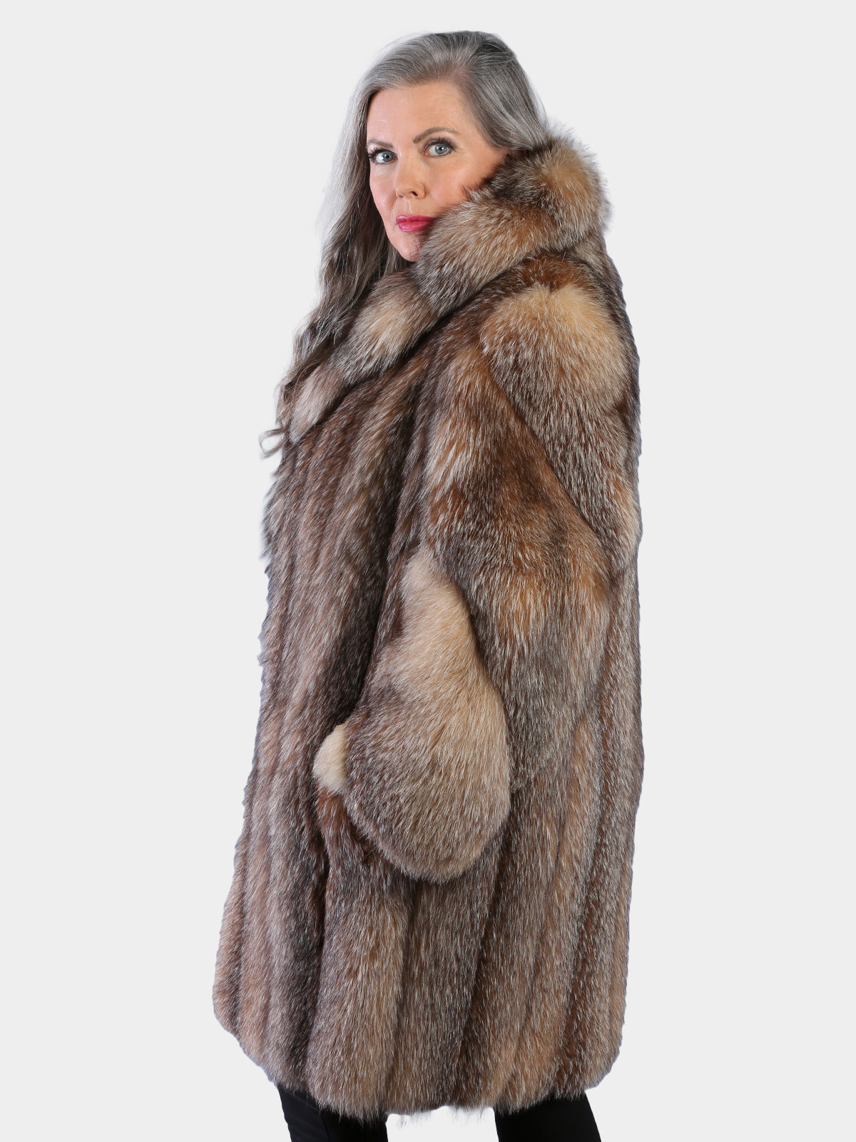 Woman's Natural Crystal Fox Fur 3/4 Coat