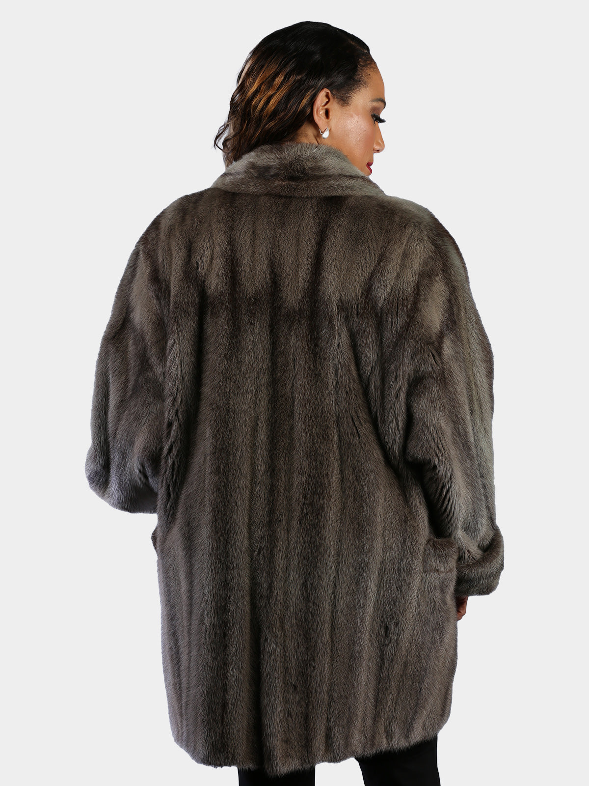 Woman's Plus Size Natural Grey Cross Mink Fur Stroller