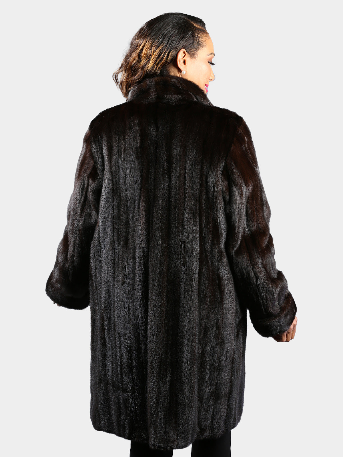 Woman's Natural Ranch Female Mink Fur Coat Reversble to Grey Leather