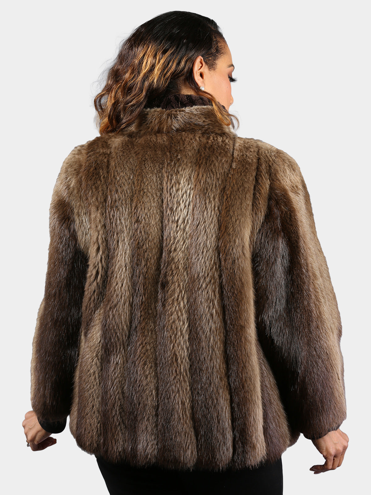 Woman's Natural Long Hair Beaver Fur Jacket