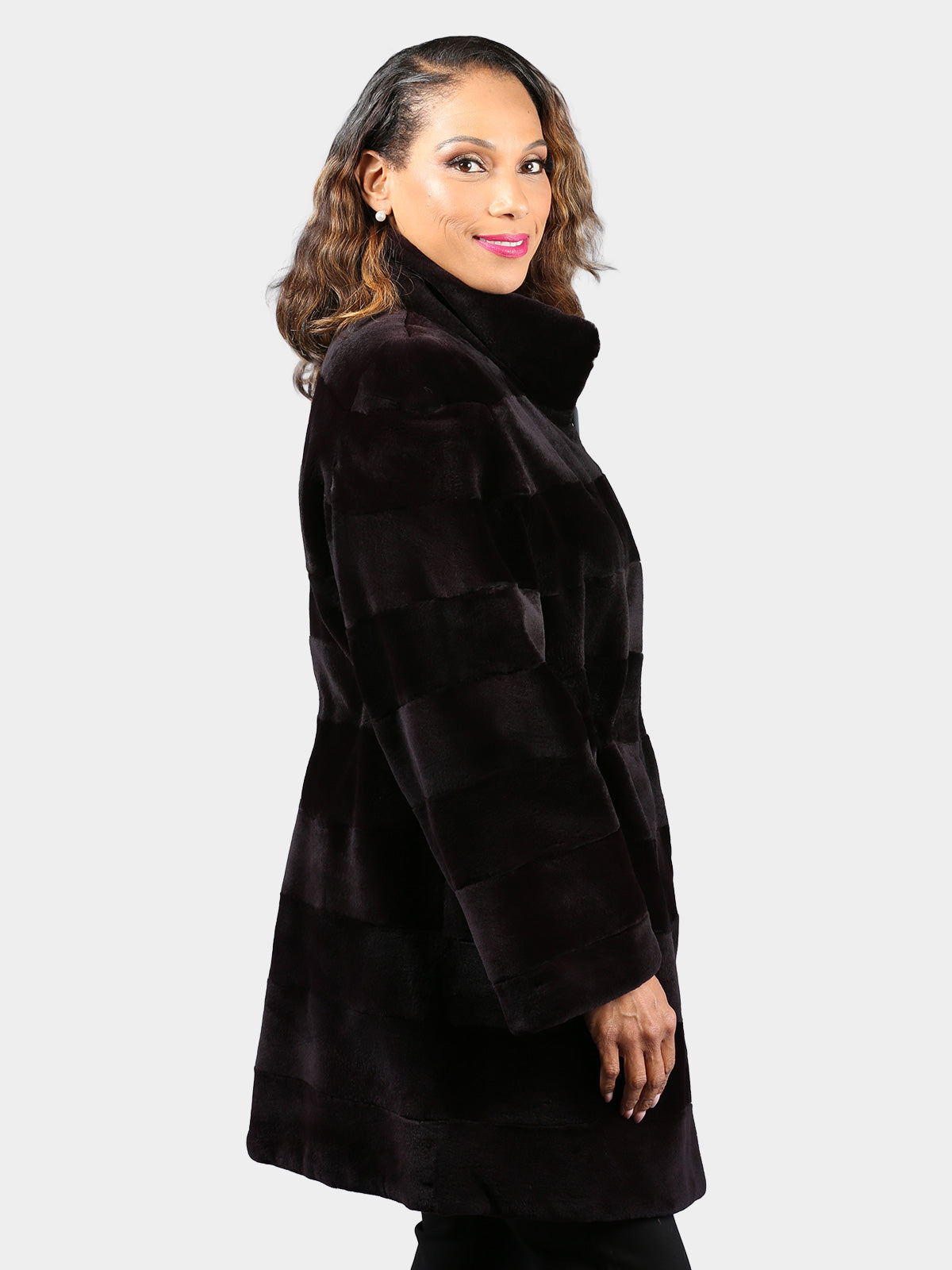 Woman's Dyed Deep Purple Sheared Mink Fur Stroller by Gorski Montreal (Reversible)