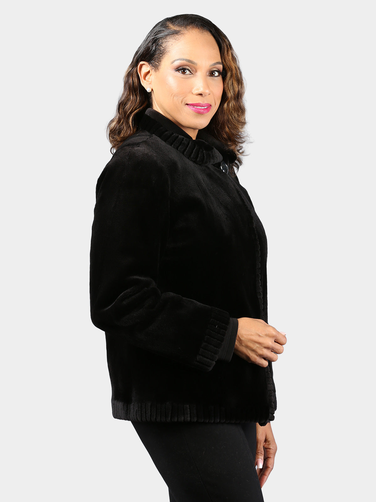 Women's Dyed Black Sheared Mink Fur Jacket