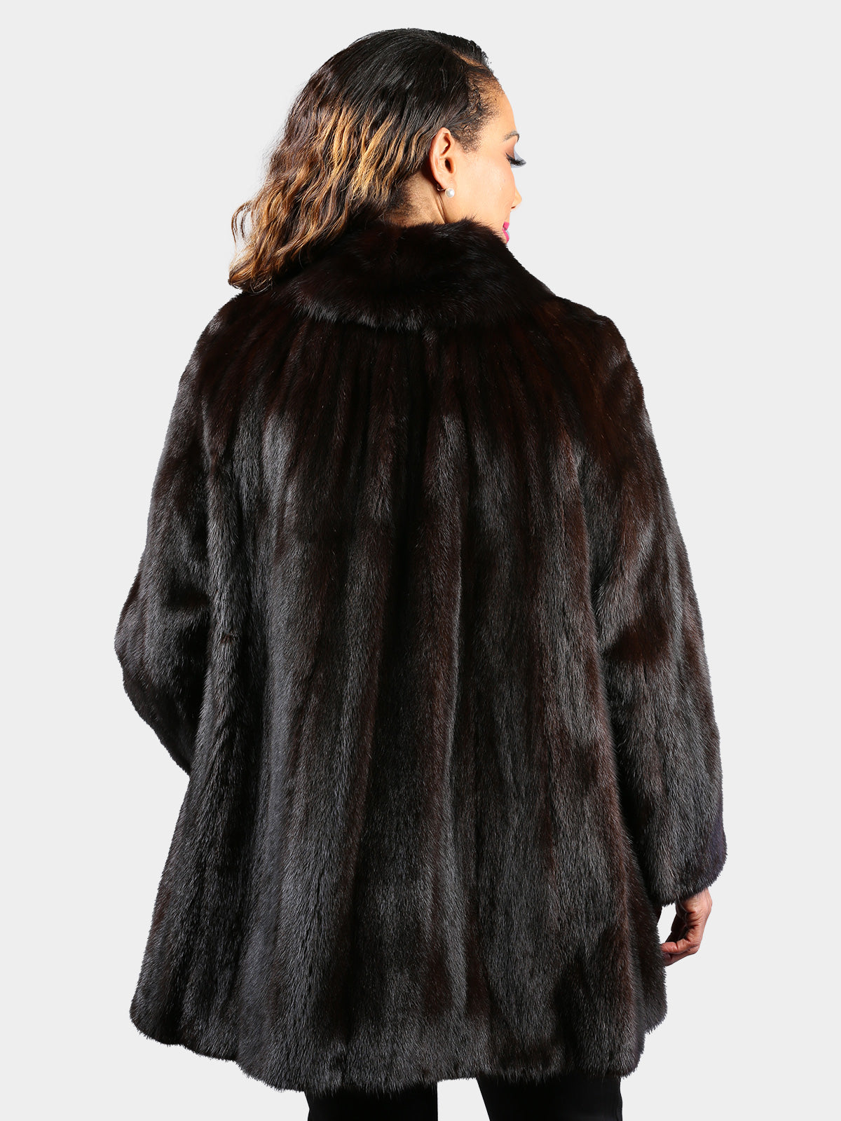 Woman's Natural Deep Mahogany Female Mink Fur Stroller with Sable Collar