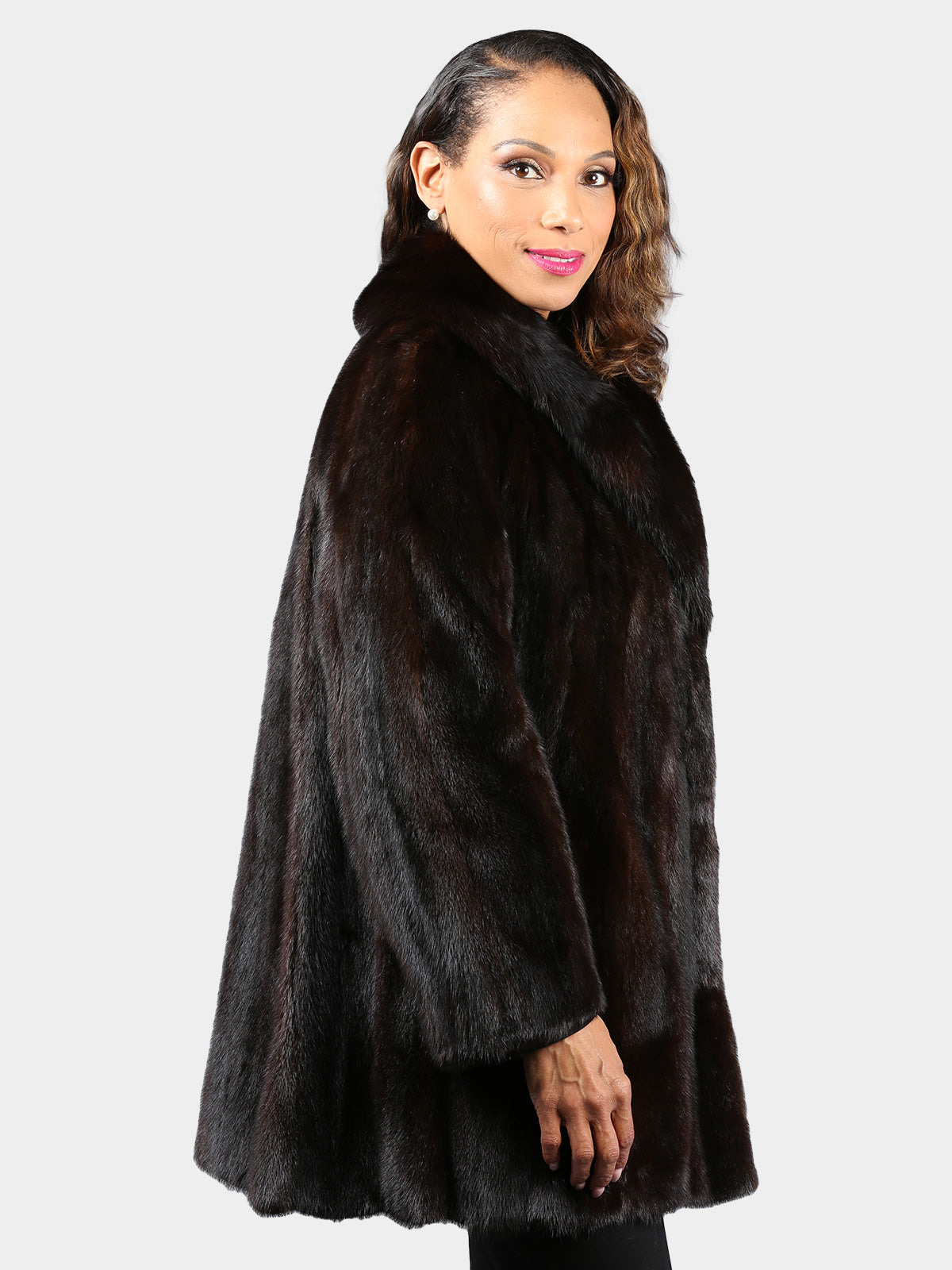 Woman's Natural Deep Mahogany Female Mink Fur Stroller with Sable Collar
