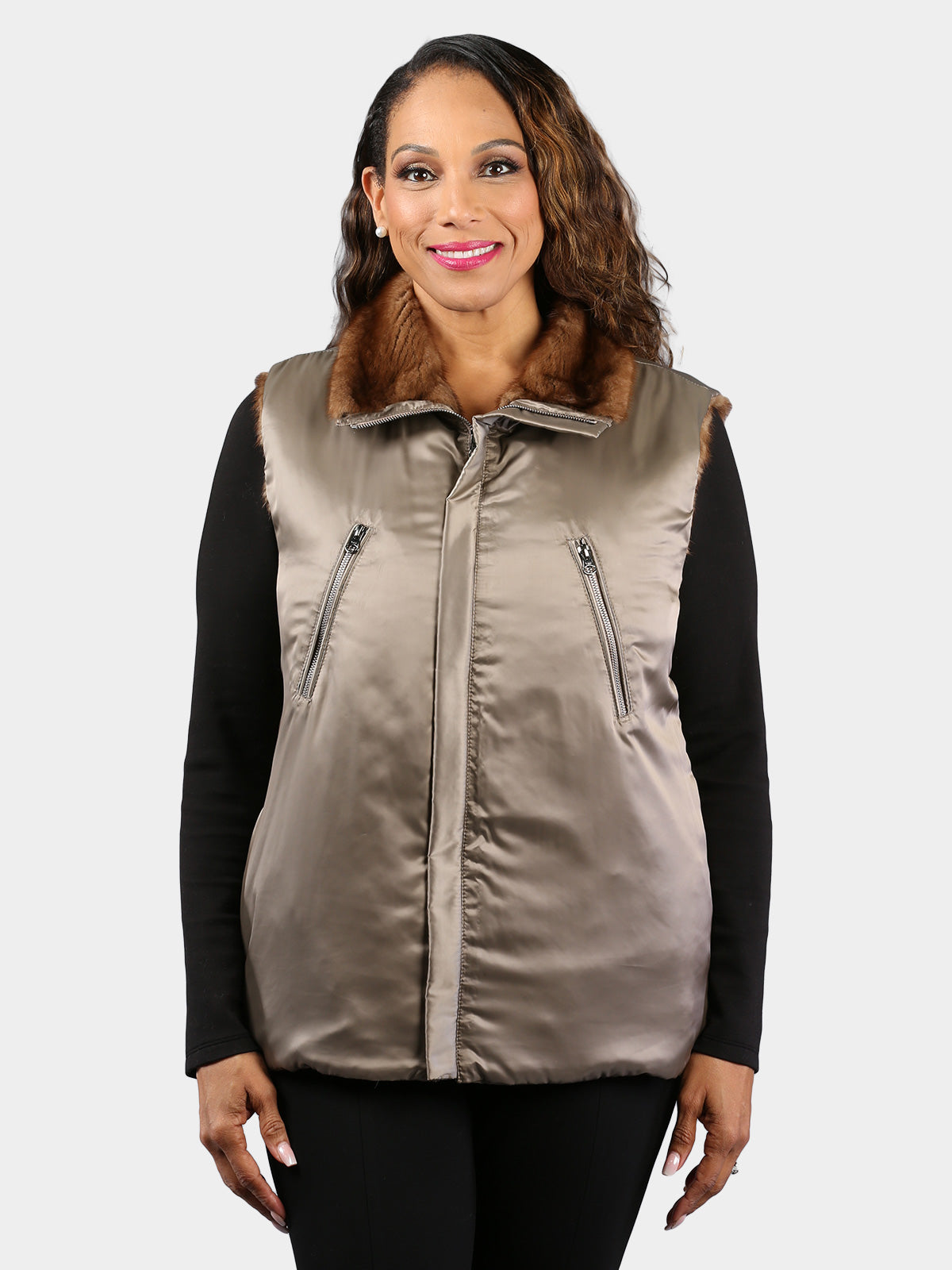 Woman's Natural Lunaraine Female Mink Fur Vest (Reversible)