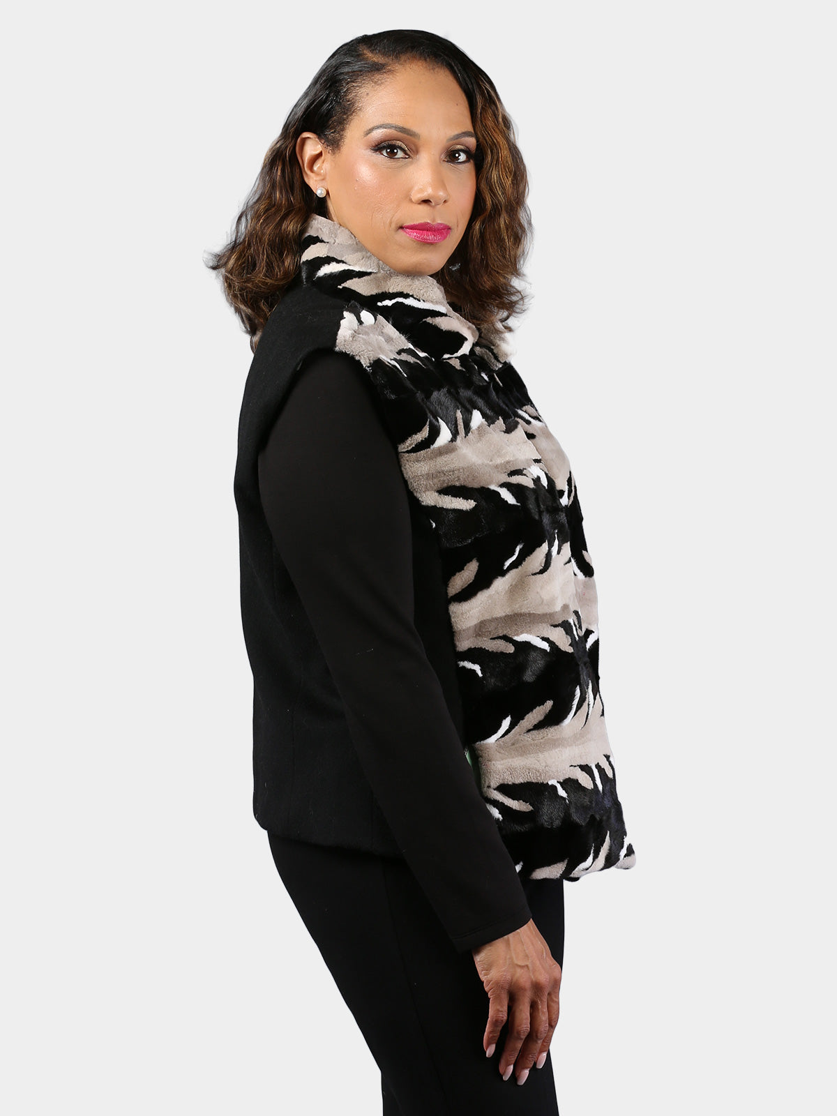Woman's Sheared and Sculptured Black White and Grey Mink Fur Vest