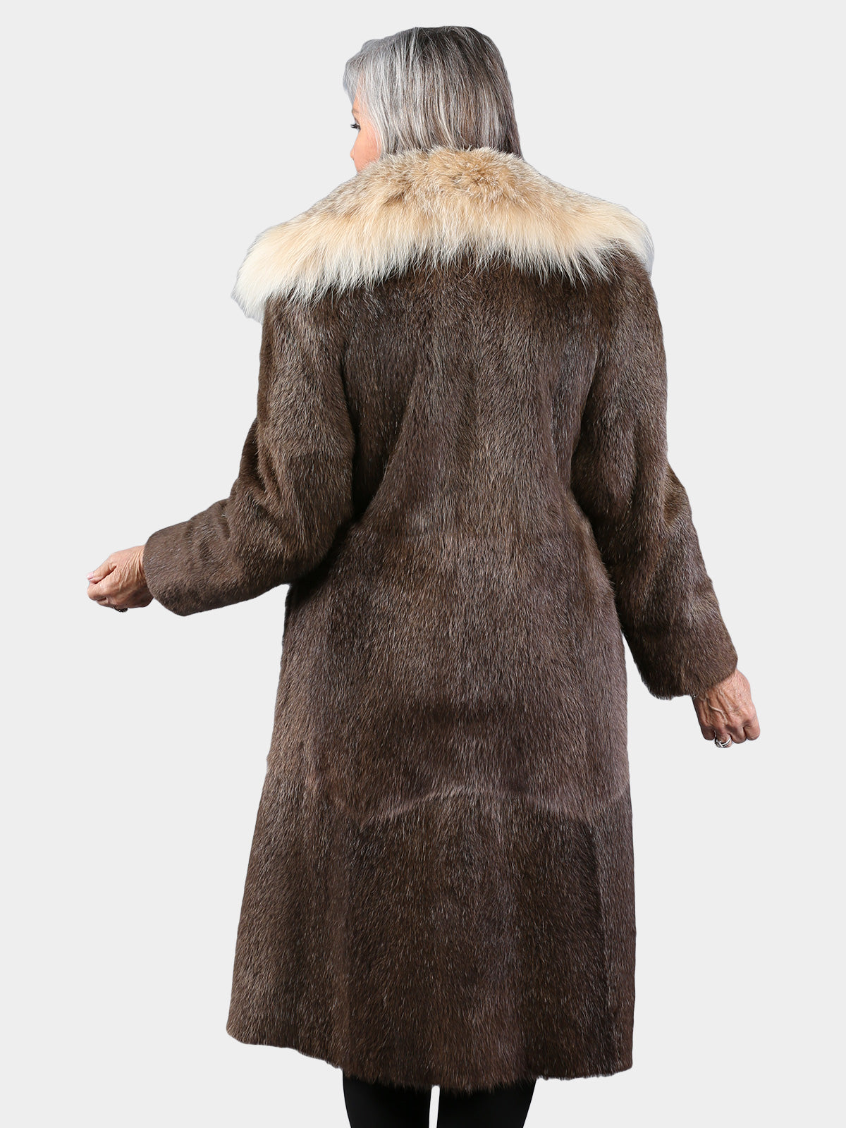 Woman's Vintage Natural Nutria Fur Coat with Canadian Lynx Collar