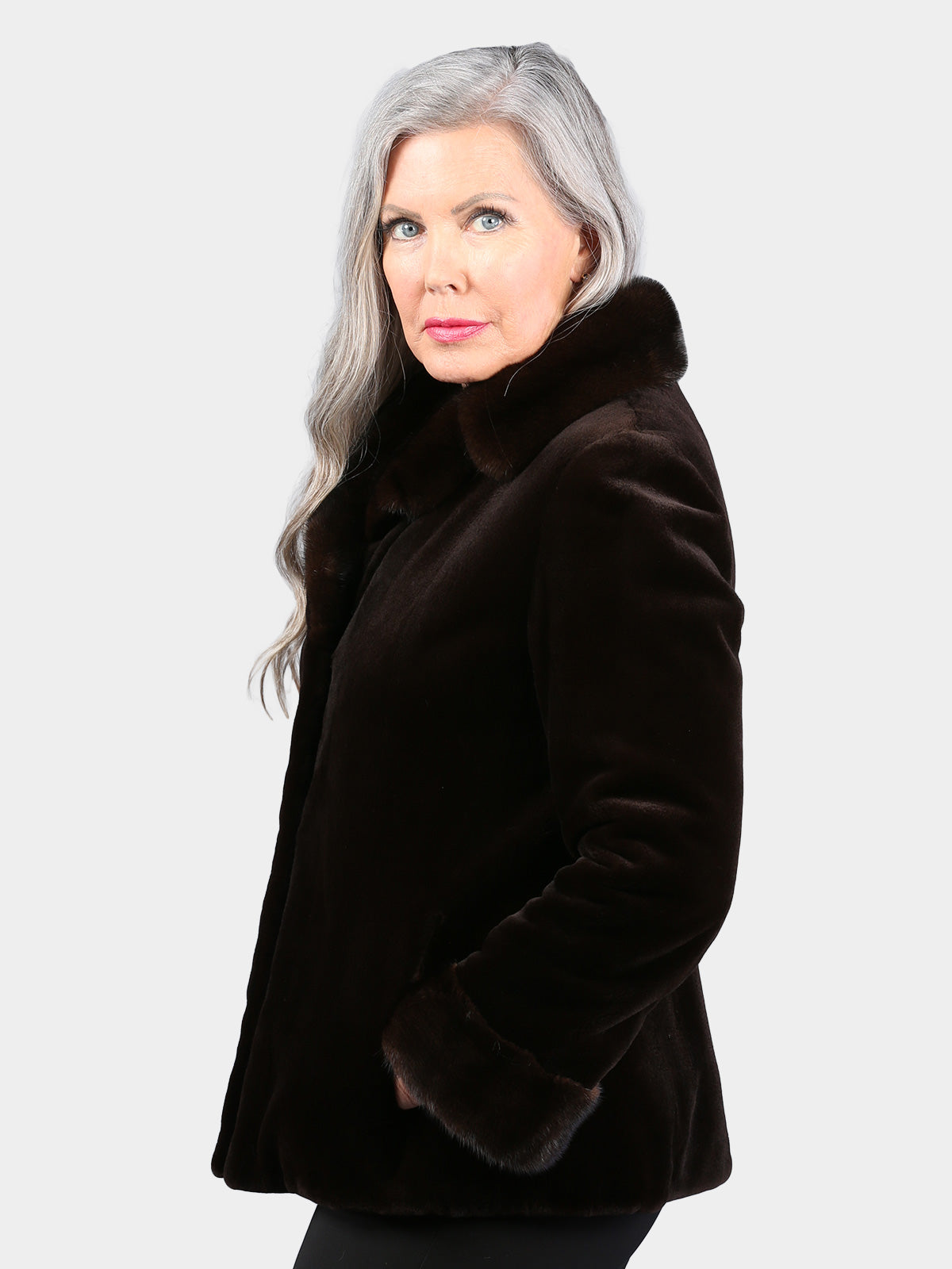 Woman's Petite Dyed Brown Sheared Mink Fur Jacket