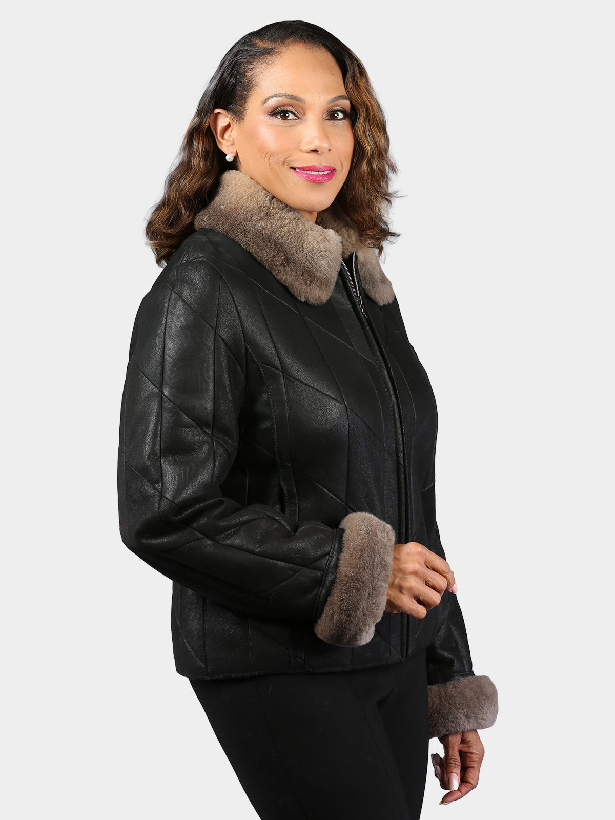 Woman's Christ Black Shearling Lamb Fur Jacket