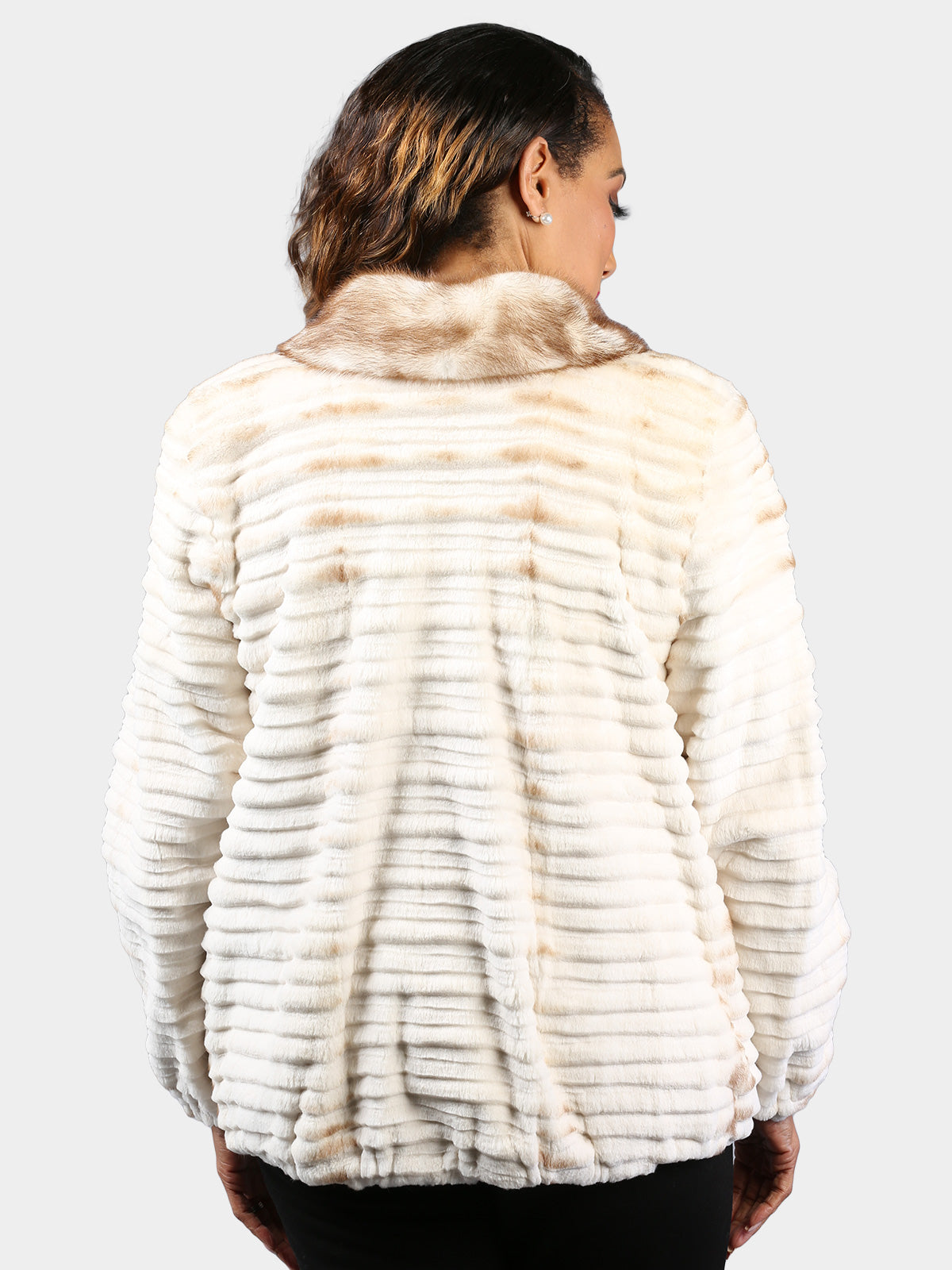 Woman's Natural Brown Mink Fur Sheared and Laser Grooved Jacket