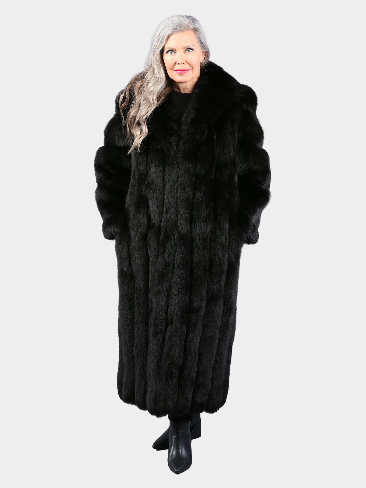 Woman's Dyed Black Fox Fur Coat