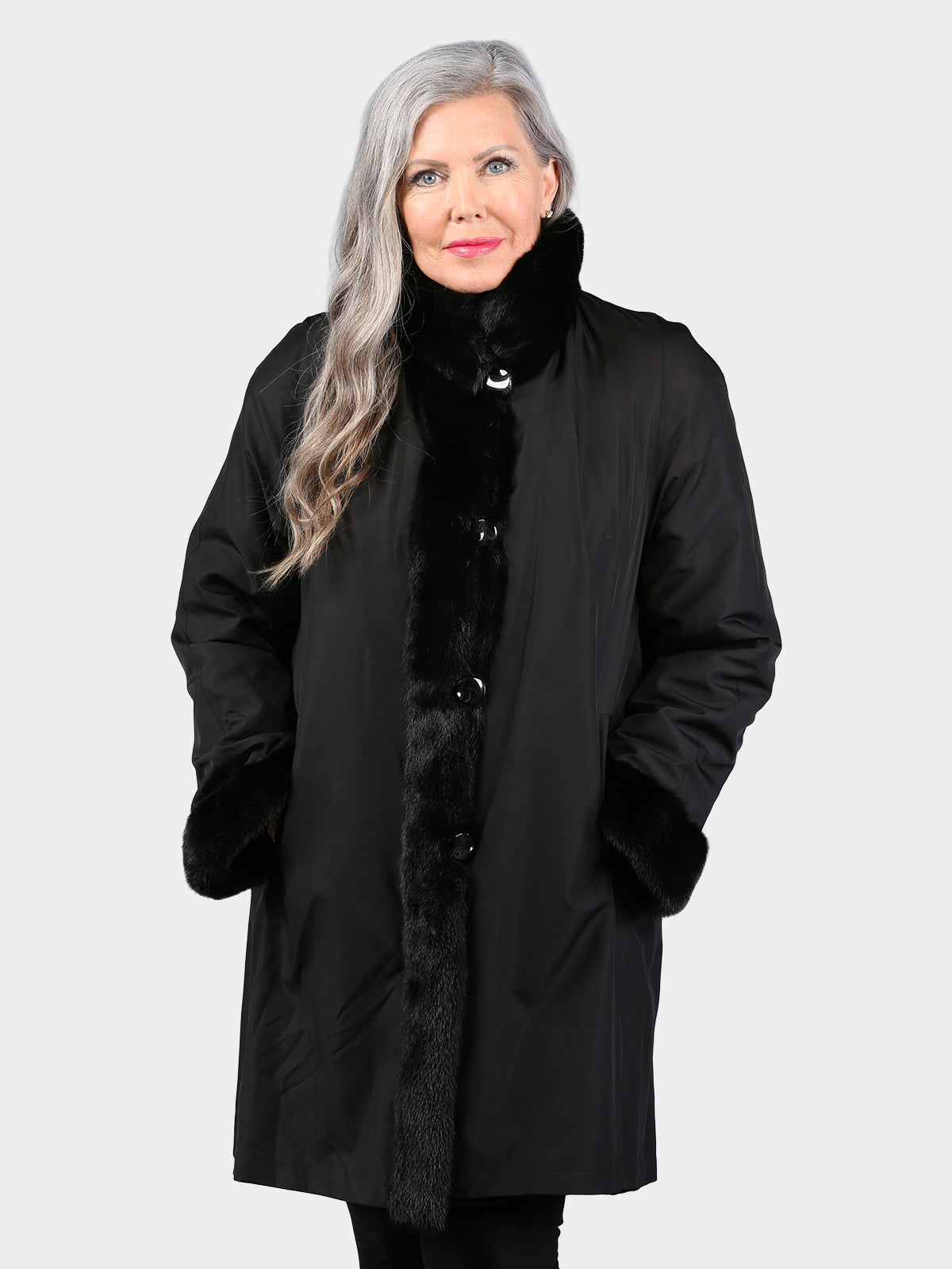 Woman's Dyed Black Sculptured Sheared Mink Fur Stroller (Reversible)