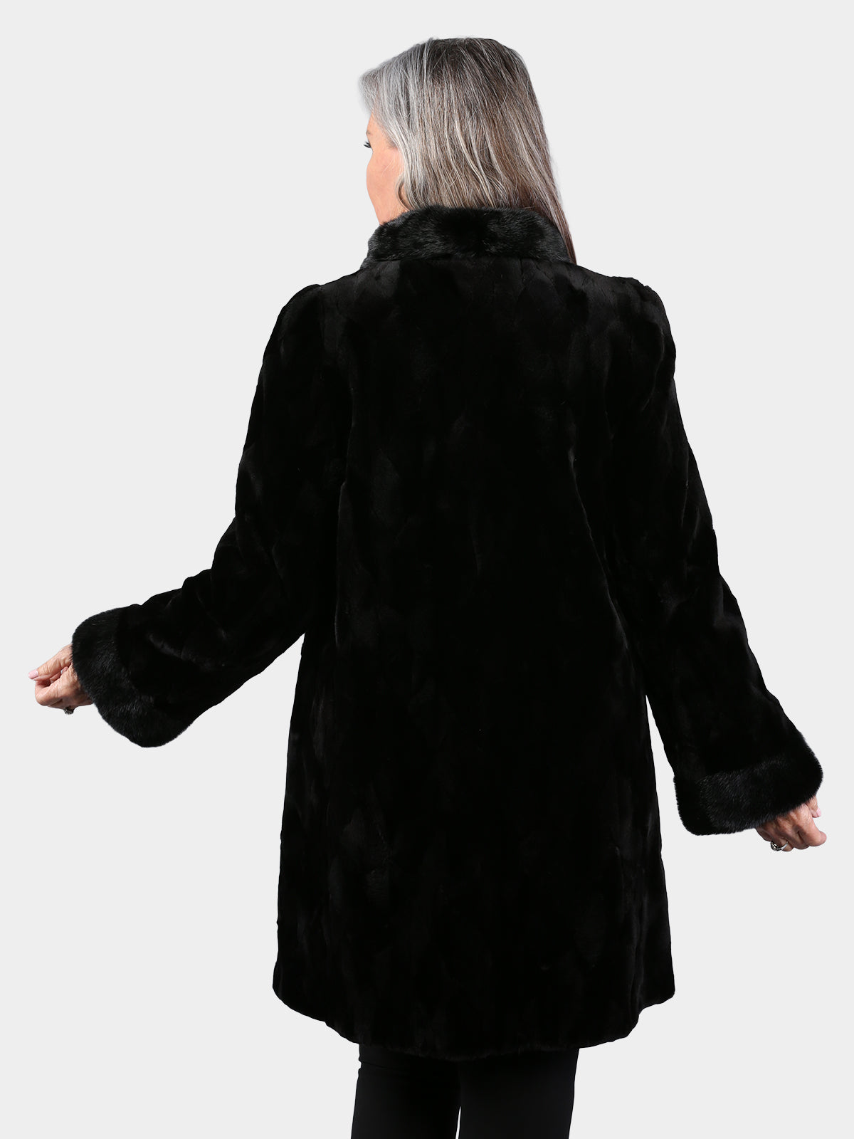 Woman's Dyed Black Sculptured Sheared Mink Fur Stroller (Reversible)