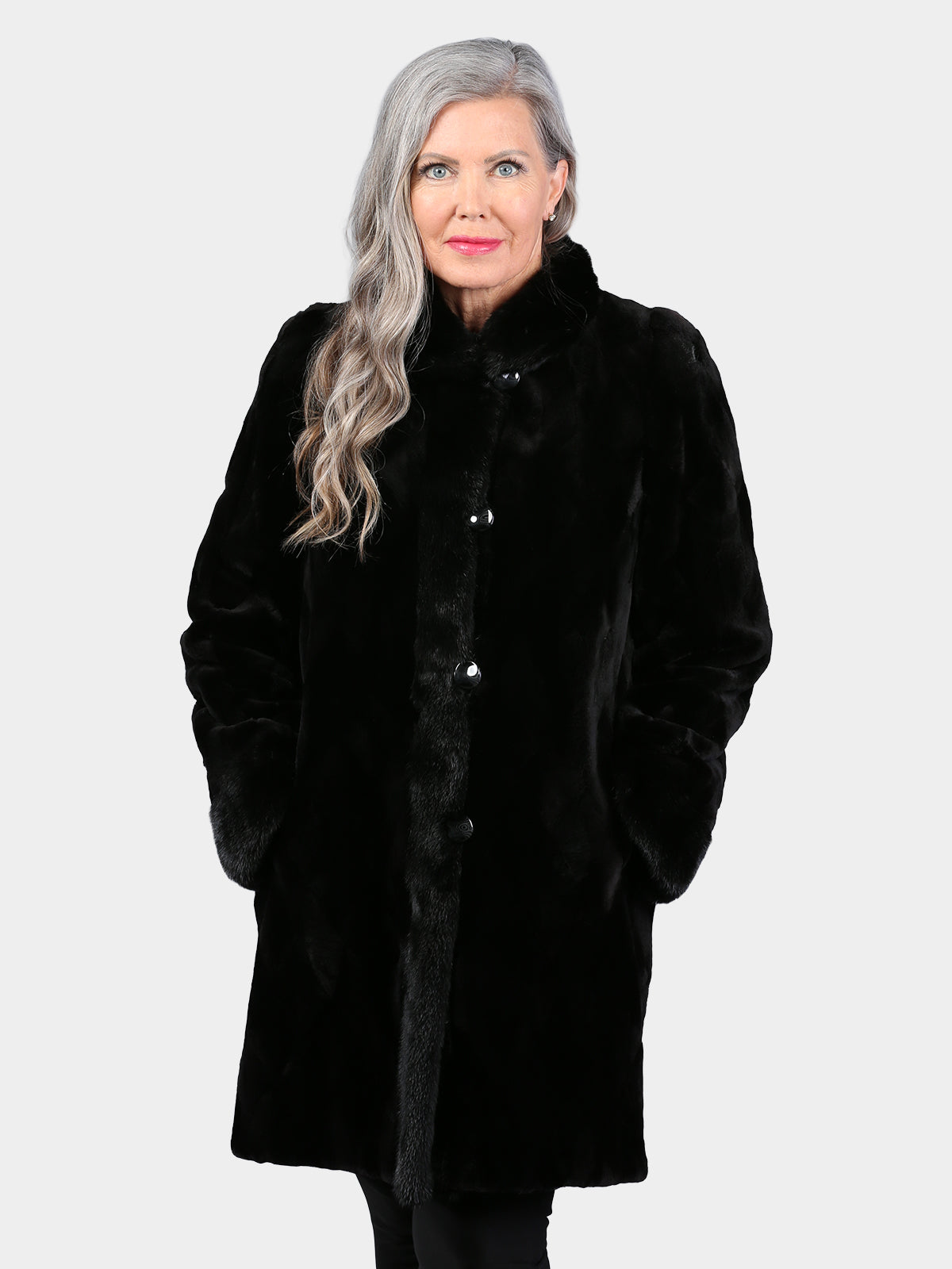 Woman's Dyed Black Sculptured Sheared Mink Fur Stroller (Reversible)