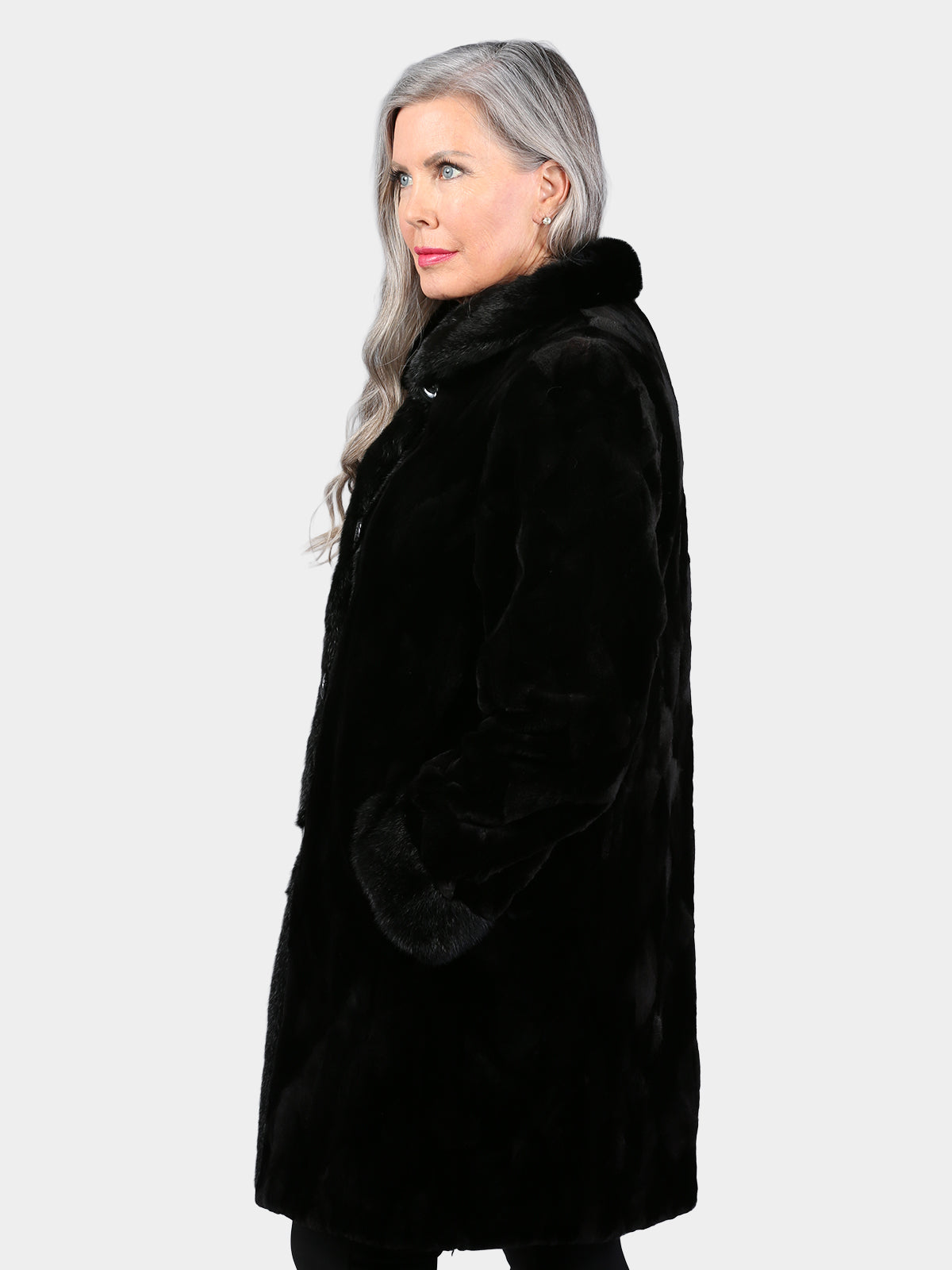 Woman's Dyed Black Sculptured Sheared Mink Fur Stroller (Reversible)