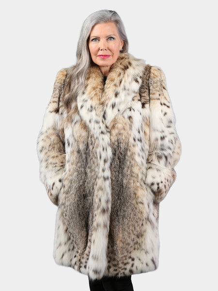 Woman's Natural Cat Lynx Fur 3/4 Coat