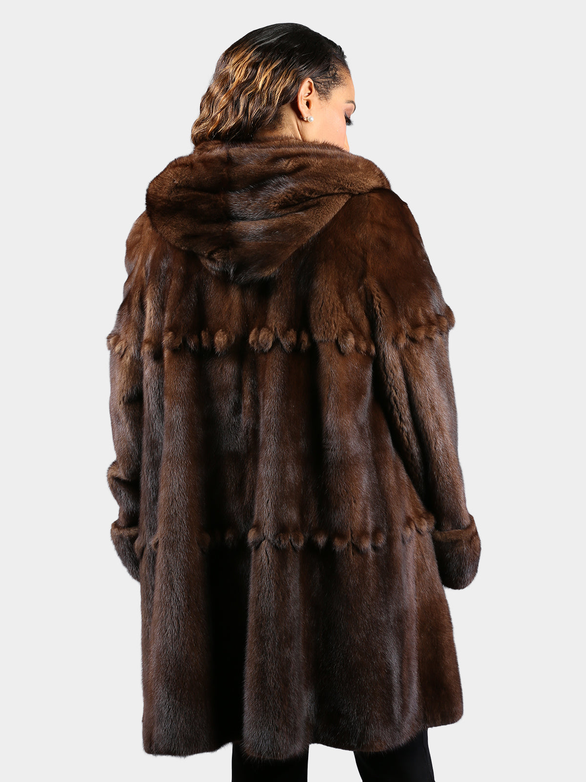 Woman's Natural Mahogany Female Mink Fur Stroller with Hood