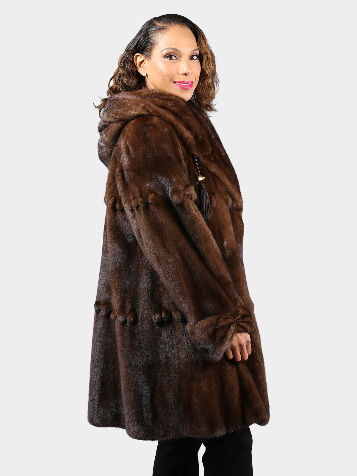 Woman's Natural Mahogany Female Mink Fur Stroller with Hood