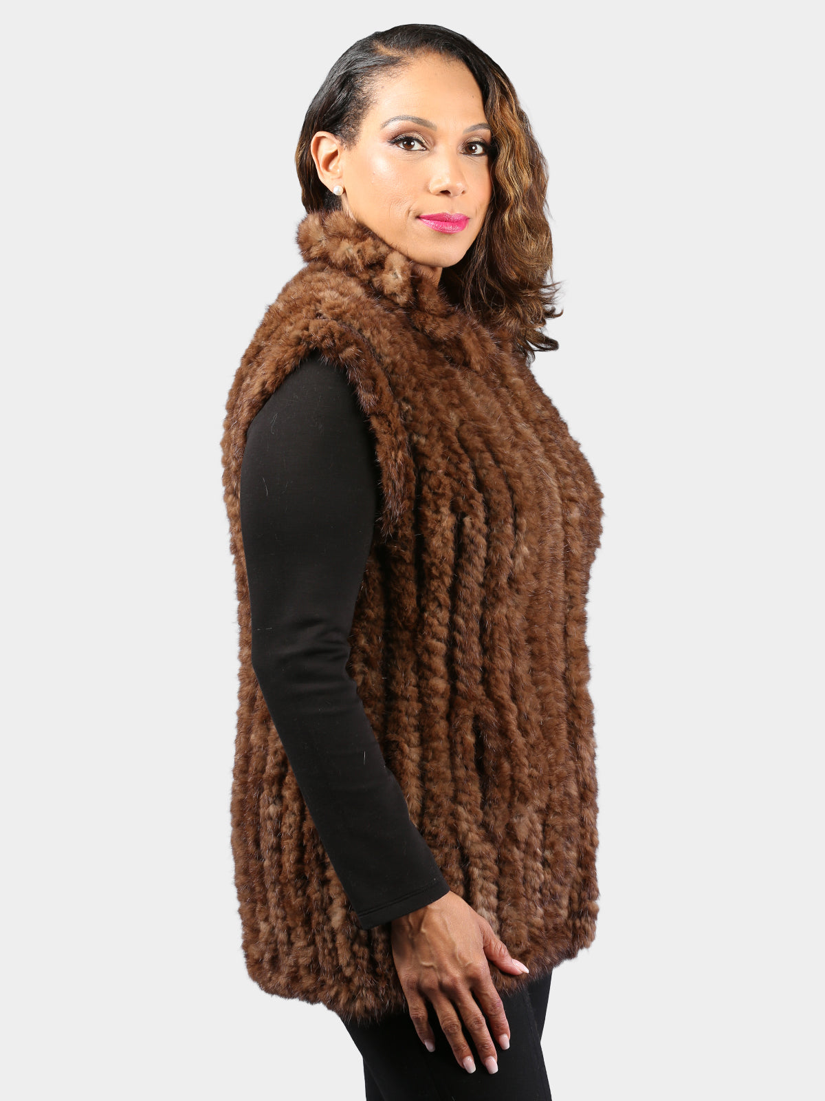 Woman's Natural Lunarain Knit Mink Fur Vest