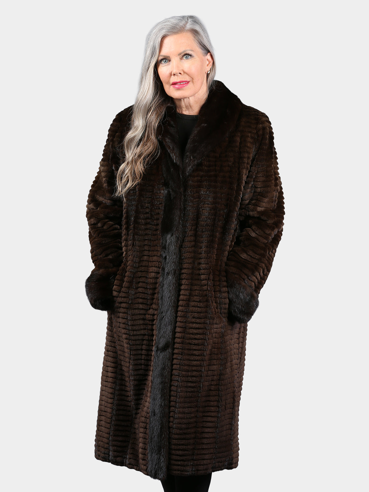Woman's Natural Mahogany Semi Sheared Mink Fur 3/4 Coat